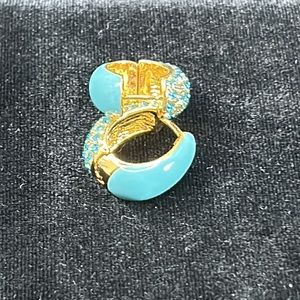 #46 Vintage Joan Rivers Gold Earrings, Turquoise Enamel/Crystals, Pierced Ears